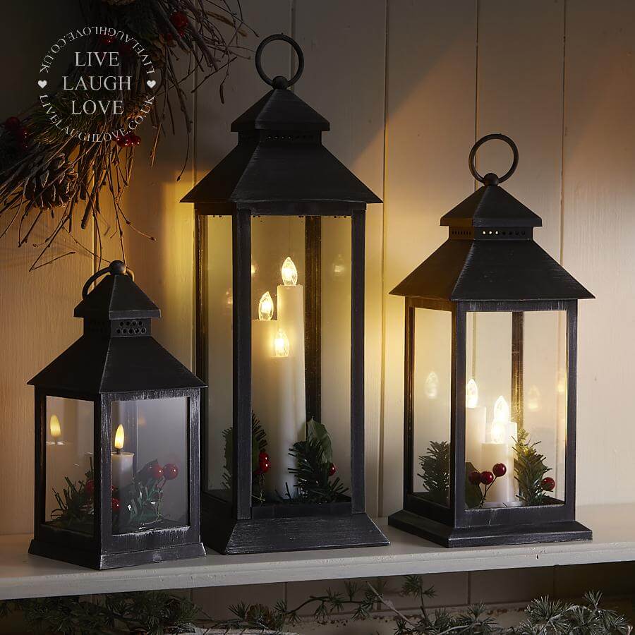 Christmas Flame Light Up Candle Lanterns - Black & Silver - LIVE LAUGH LOVE LIMITED