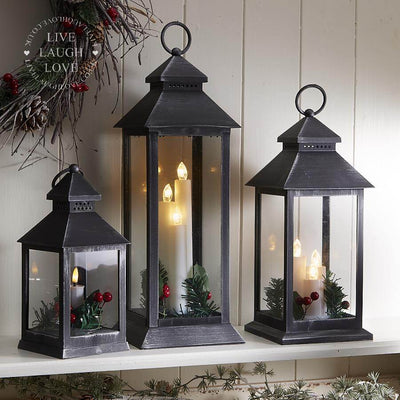 Christmas Flame Light Up Candle Lanterns - Black & Silver - LIVE LAUGH LOVE LIMITED