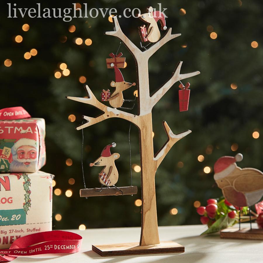 Christmas Mice Wooden Tree - LIVE LAUGH LOVE LIMITED