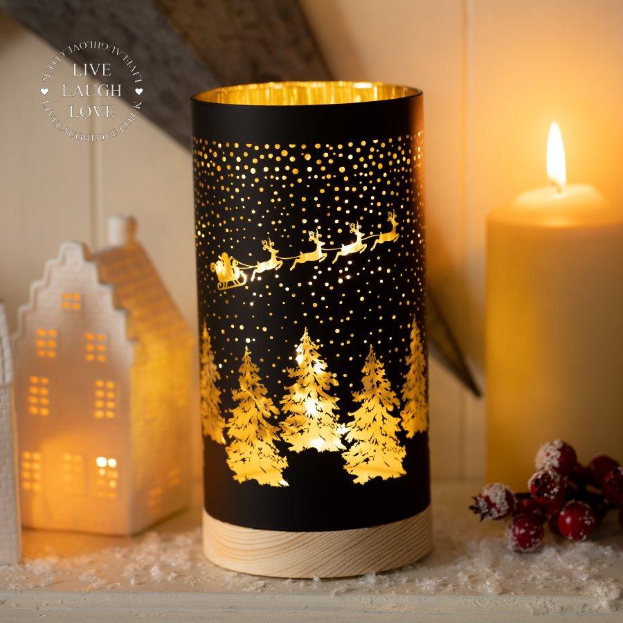 Christmas Night Light Up Mantle Decoration W/ Wood Base - Black - LIVE LAUGH LOVE LIMITED