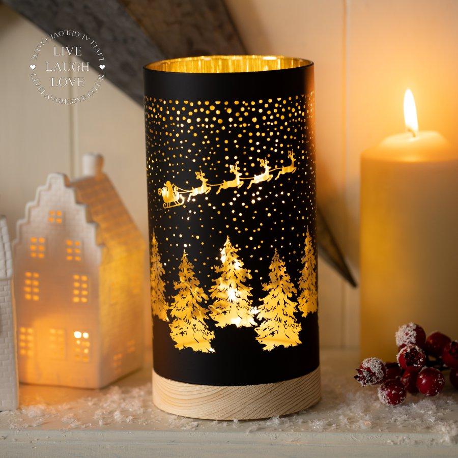Christmas Night Light Up Mantle Decoration W/ Wood Base - Black - LIVE LAUGH LOVE LIMITED