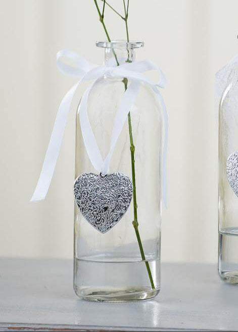 Clear Glass Bottle With Ribbon & Heart - Set Of 3 - LIVE LAUGH LOVE LIMITED