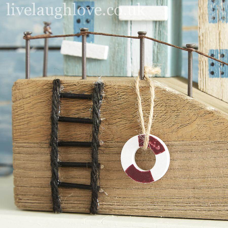 Coastal Scene Shelf Sitter W/ Huts & Ladder - LIVE LAUGH LOVE LIMITED