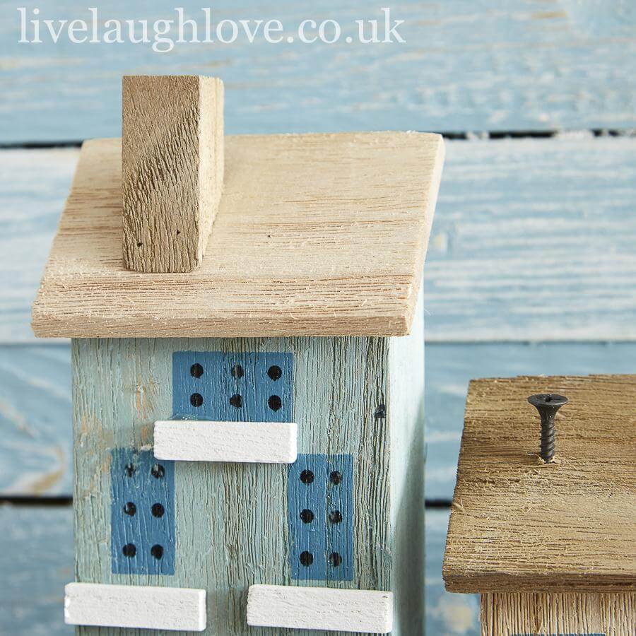 Coastal Scene Shelf Sitter W/ Huts & Ladder - LIVE LAUGH LOVE LIMITED