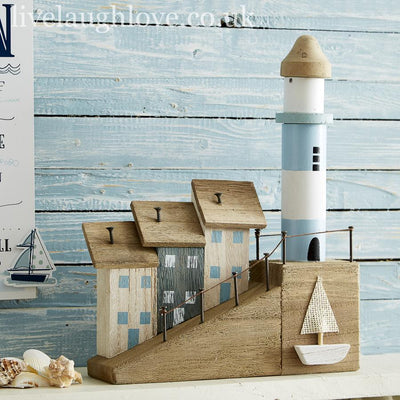 Coastal Scene Shelf Sitter W/ Lighthouse - LIVE LAUGH LOVE LIMITED