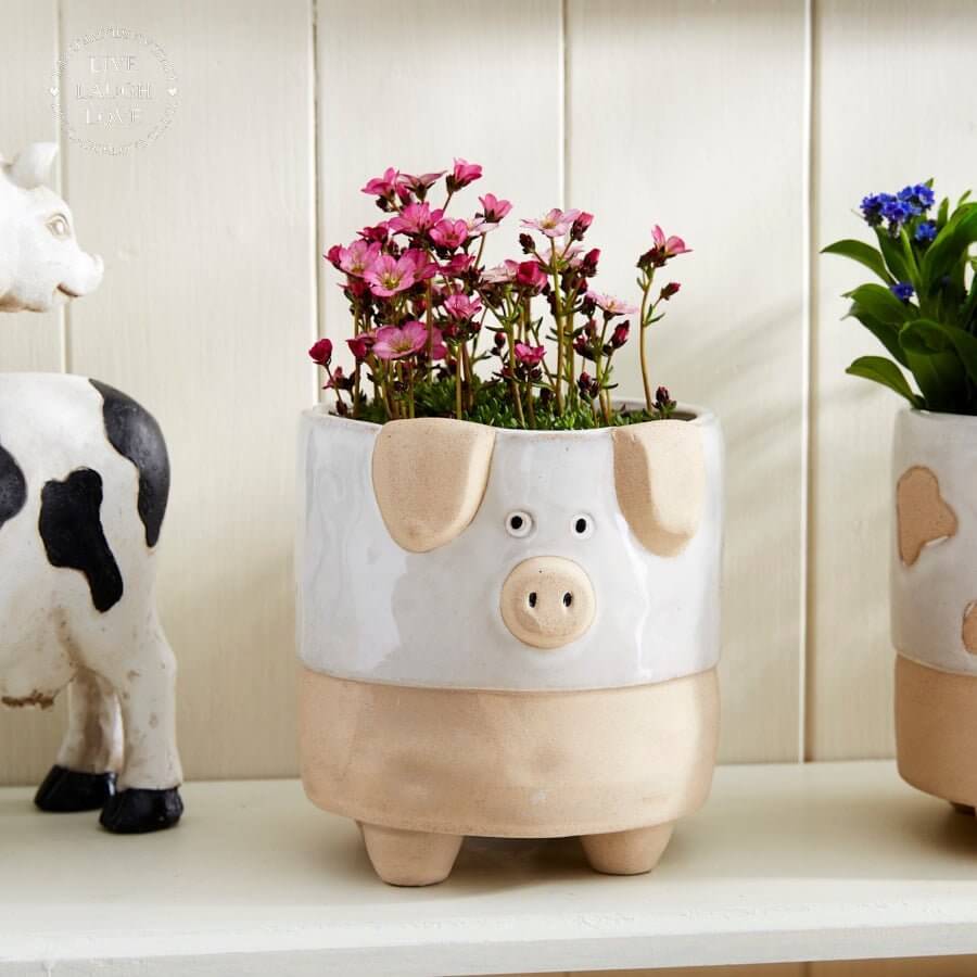 Country Ceramic Farmyard Animal Vase or Planter (Cow/Pig/Chicken) - 12.5cm - LIVE LAUGH LOVE LIMITED