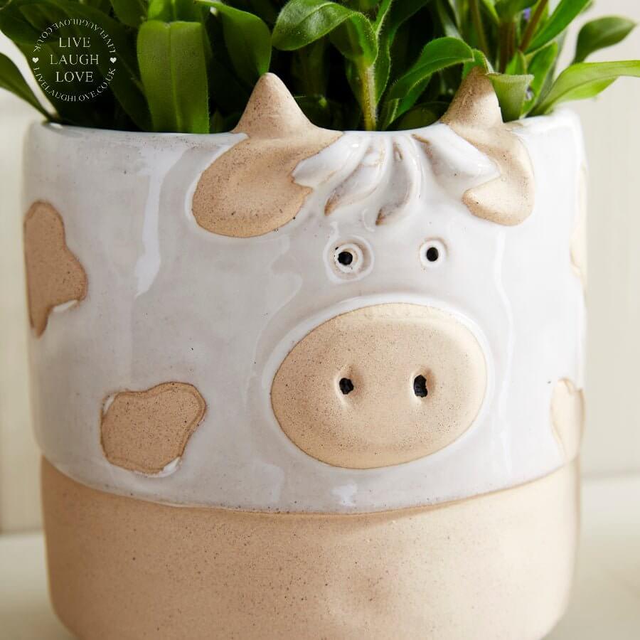 Country Ceramic Farmyard Animal Vase or Planter (Cow/Pig/Chicken) - 14.5cm - LIVE LAUGH LOVE LIMITED