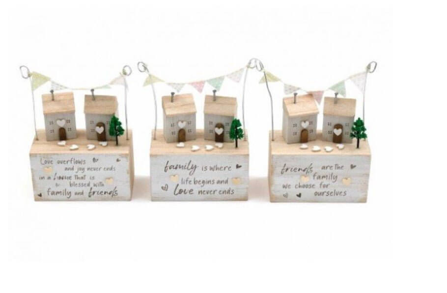 Country Cottage Shelf Sitter with Bunting and Sentimental Quotes - LIVE LAUGH LOVE LIMITED
