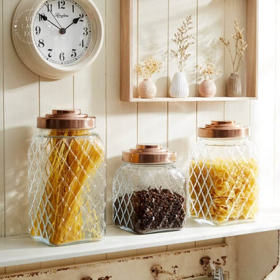 Country Kitchen Diamond Patterned Glass Storage Jars - LIVE LAUGH LOVE LIMITED