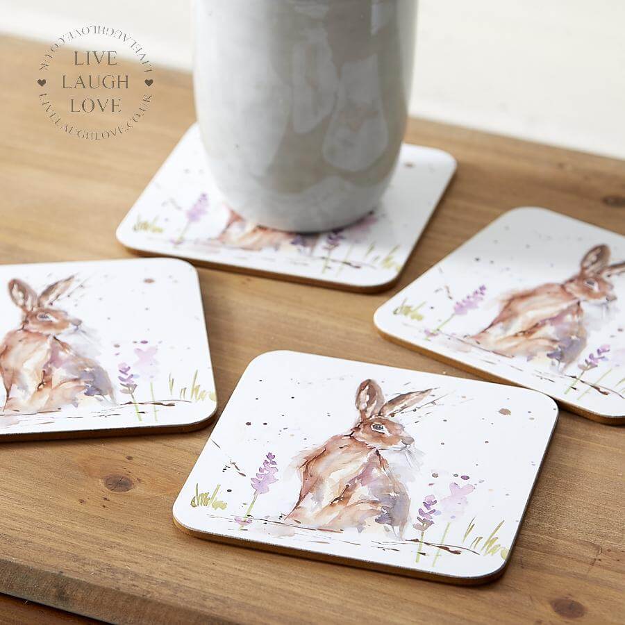 Country Life Coasters Set of 4 - Hare - LIVE LAUGH LOVE LIMITED