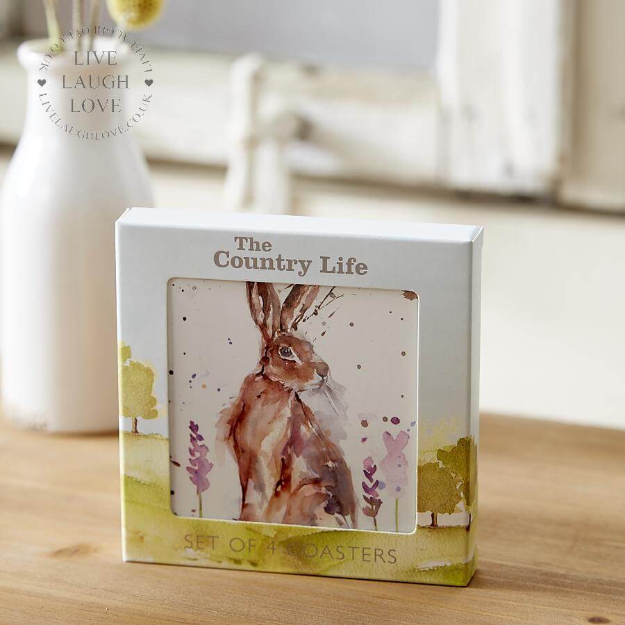 Country Life Coasters Set of 4 - Hare - LIVE LAUGH LOVE LIMITED