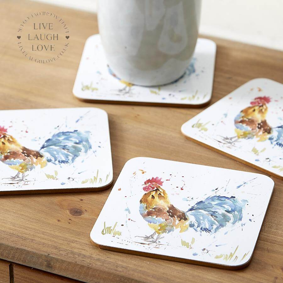 Country Life Coasters Set of 4 - Rooster - LIVE LAUGH LOVE LIMITED