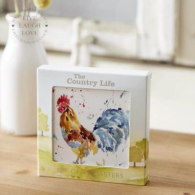 Country Life Coasters Set of 4 - Rooster - LIVE LAUGH LOVE LIMITED