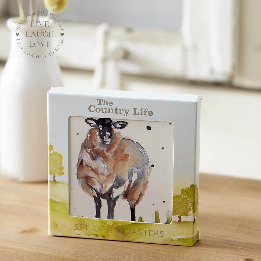 Country Life Coasters Set of 4 - Sheep - LIVE LAUGH LOVE LIMITED