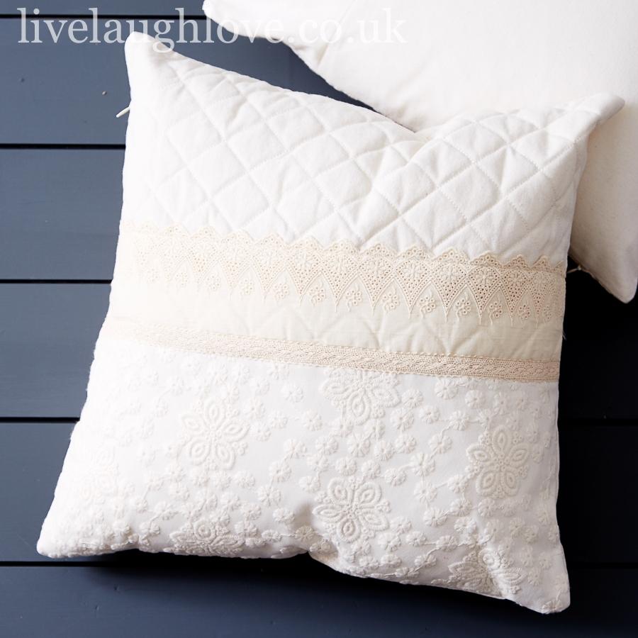 Cream Embroidered Lace Cushion Cover - LIVE LAUGH LOVE LIMITED