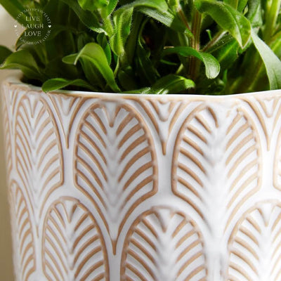 Cream Leaf Ceramic Patterned Pot - LIVE LAUGH LOVE LIMITED