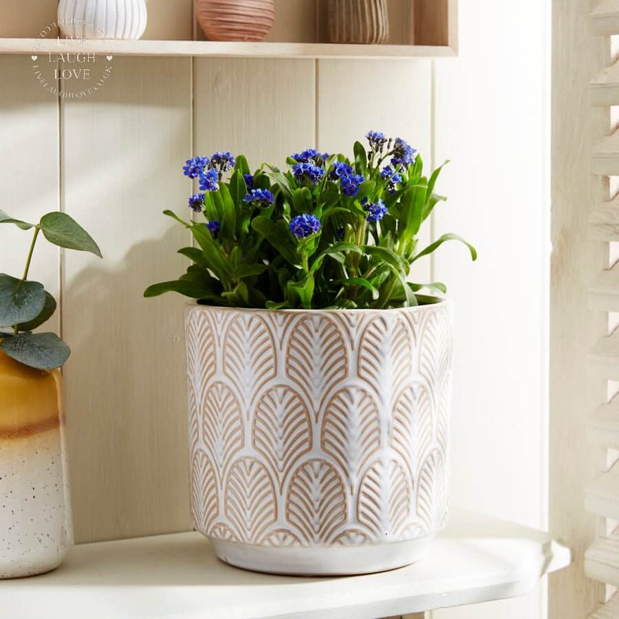 Cream Leaf Ceramic Patterned Pot - LIVE LAUGH LOVE LIMITED