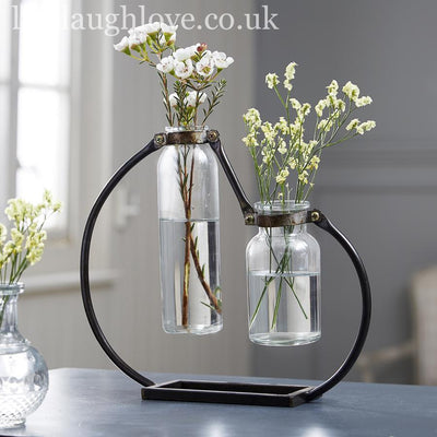Duo Of Bottle Vases In Metal Holder - LIVE LAUGH LOVE LIMITED