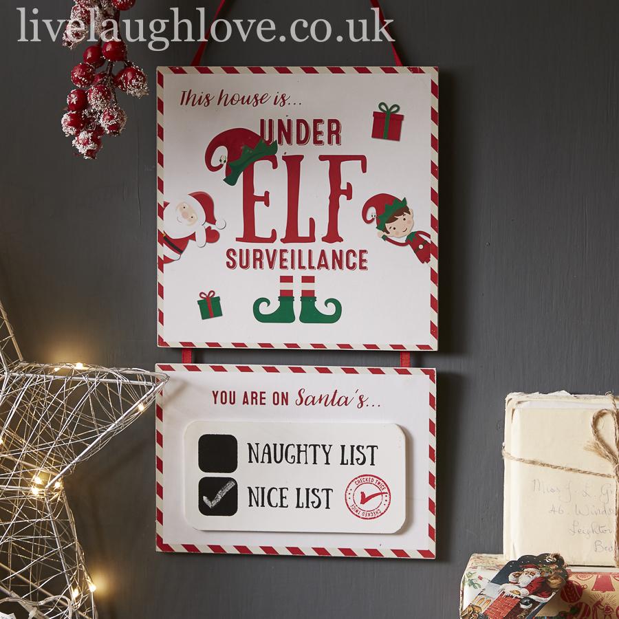 Elf Surveillance - Double Hanging Wall Plaque - LIVE LAUGH LOVE LIMITED