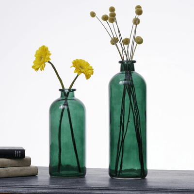 Emerald Green Glass Bottle Vases - LIVE LAUGH LOVE LIMITED