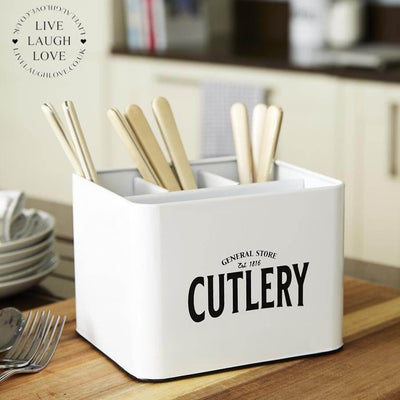 Enamel Cutlery Storage Box - LIVE LAUGH LOVE LIMITED