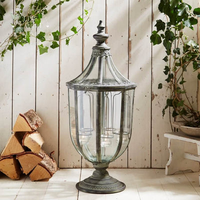 Extra Large Metal & Glass Lantern With Tea Light Holders - 75cm Tall - LIVE LAUGH LOVE LIMITED