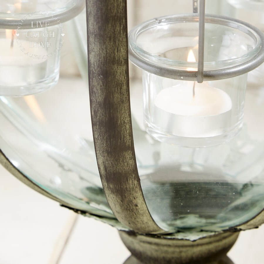 Extra Large Metal & Glass Lantern With Tea Light Holders - 75cm Tall - LIVE LAUGH LOVE LIMITED