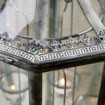Extra Large Metal & Glass Lantern With Tea Light Holders - 75cm Tall - LIVE LAUGH LOVE LIMITED
