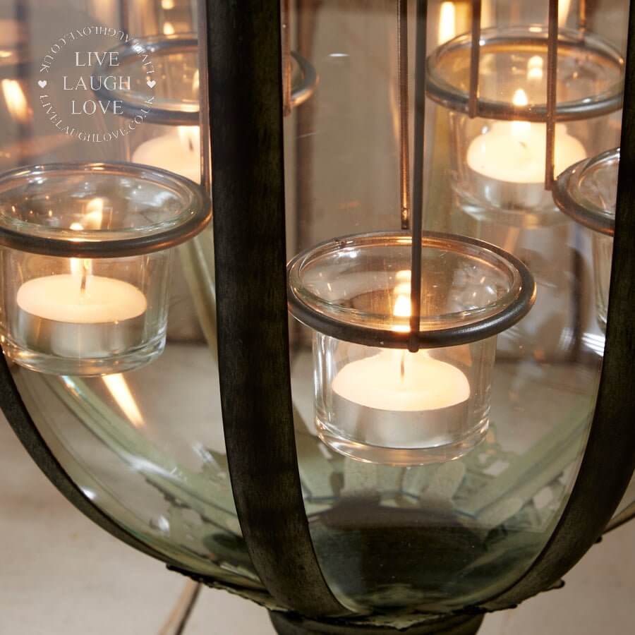 Extra Large Metal & Glass Lantern With Tea Light Holders - 75cm Tall - LIVE LAUGH LOVE LIMITED