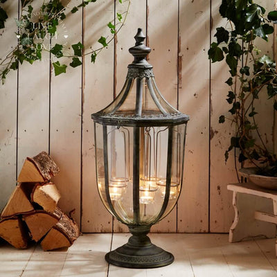 Extra Large Metal & Glass Lantern With Tea Light Holders - 75cm Tall - LIVE LAUGH LOVE LIMITED