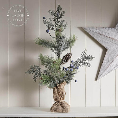 Faux Fir & Blue Berry Tree In Hessian Sack - LIVE LAUGH LOVE LIMITED