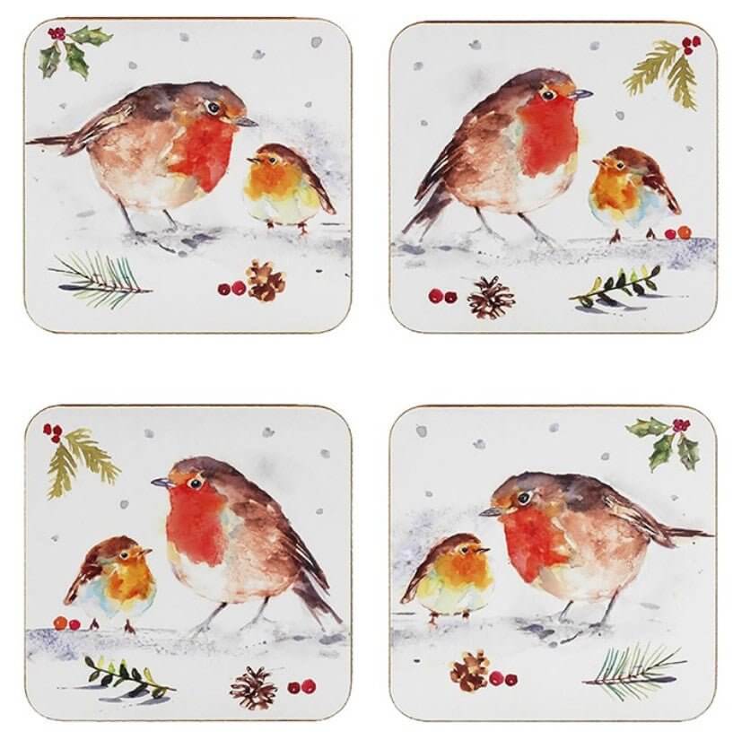 Festive Robin Coasters set of 4 - LIVE LAUGH LOVE LIMITED