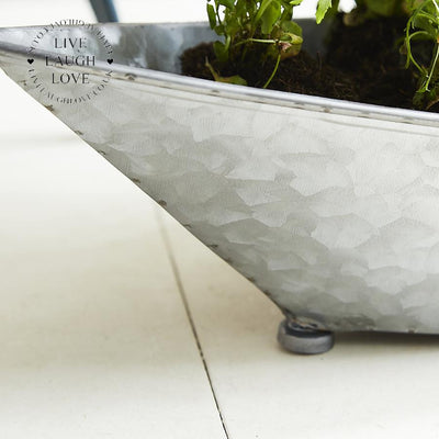 Galvanized Boat Planter with 3 Metal Pots - LIVE LAUGH LOVE LIMITED