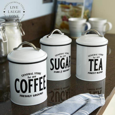 General Store Tea Sugar & Coffee Metal Canisters ***Second*** - LIVE LAUGH LOVE LIMITED