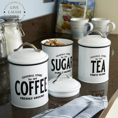 General Store Tea Sugar & Coffee Metal Canisters ***Second*** - LIVE LAUGH LOVE LIMITED