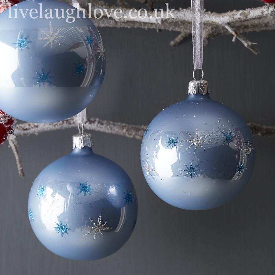 Glass Bauble - Pearlised Blue W/ Stars - LIVE LAUGH LOVE LIMITED