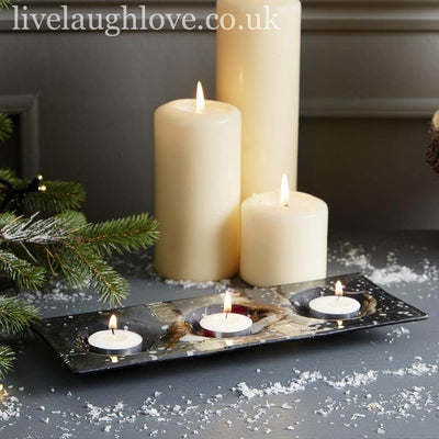 Glass Robin Design Tea Light Plate - LIVE LAUGH LOVE LIMITED