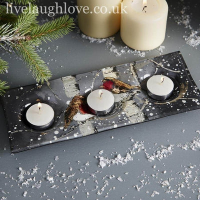 Glass Robin Design Tea Light Plate - LIVE LAUGH LOVE LIMITED