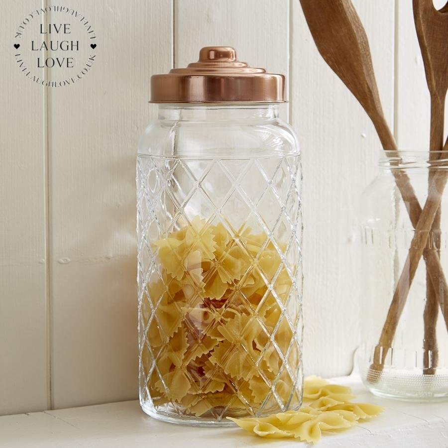 Glass Storage Jars W/ Copper Lids - LIVE LAUGH LOVE LIMITED