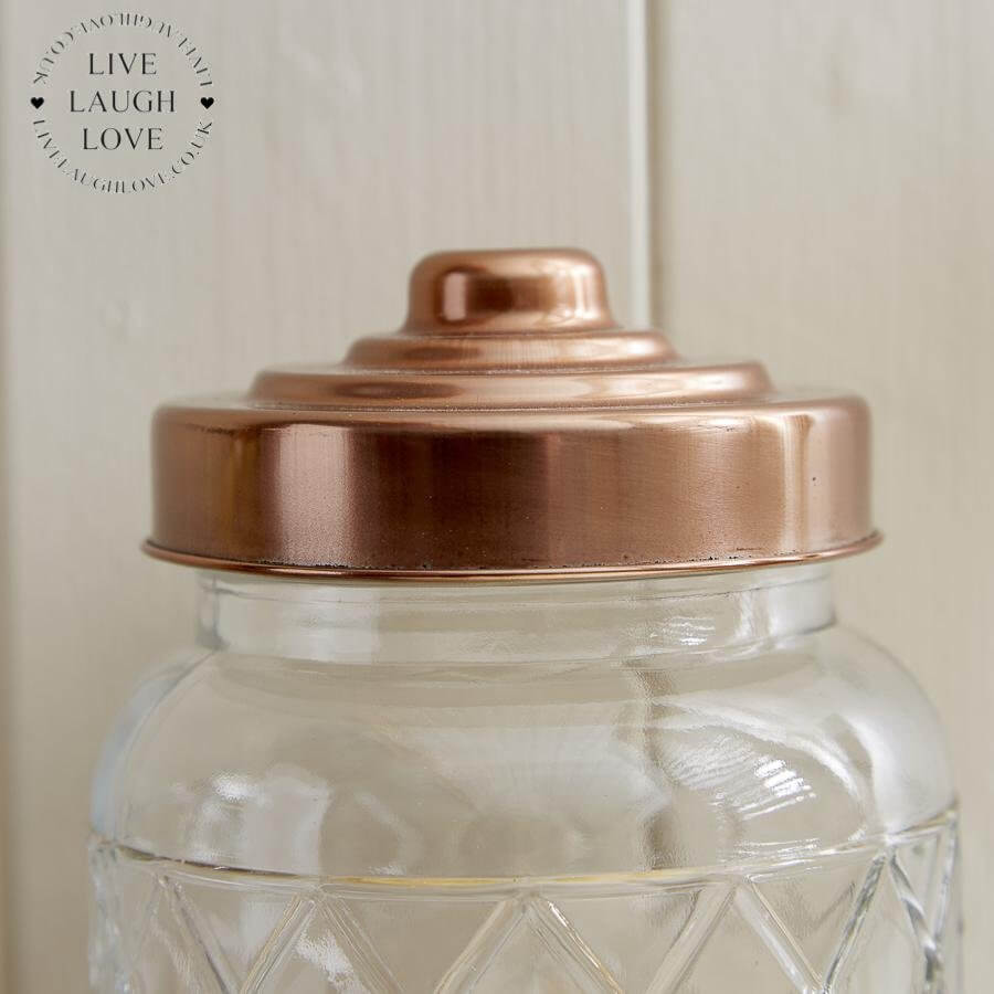 Glass Storage Jars W/ Copper Lids - LIVE LAUGH LOVE LIMITED