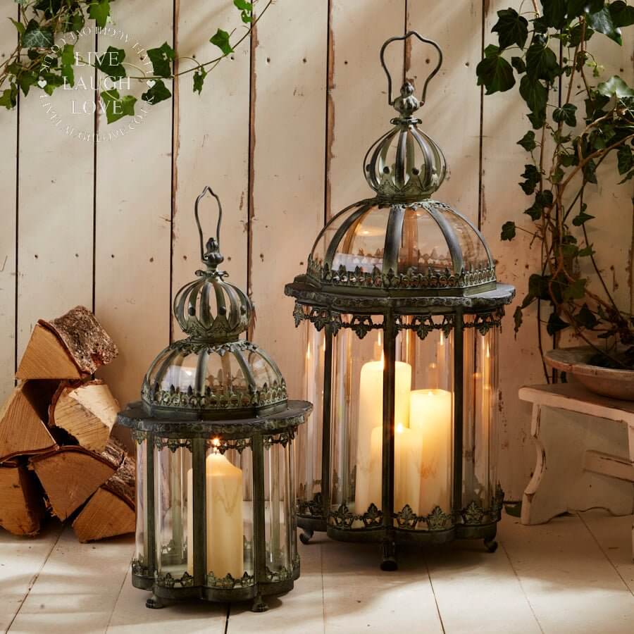 Green & Black Distressed Metal & Glass Lanterns - LIVE LAUGH LOVE LIMITED