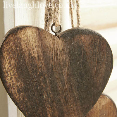 Hanging Trio of Natural Wooden Hearts ***Second*** - LIVE LAUGH LOVE LIMITED