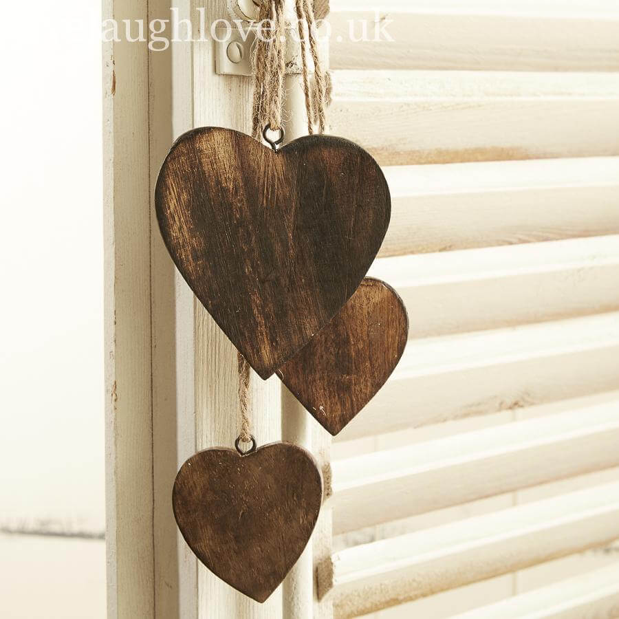 Hanging Trio of Natural Wooden Hearts ***Second*** - LIVE LAUGH LOVE LIMITED