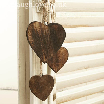 Hanging Trio of Natural Wooden Hearts ***Second*** - LIVE LAUGH LOVE LIMITED