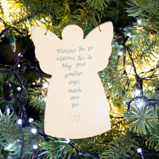 Hanging Wooden Guardian Angel Plaque - LIVE LAUGH LOVE LIMITED