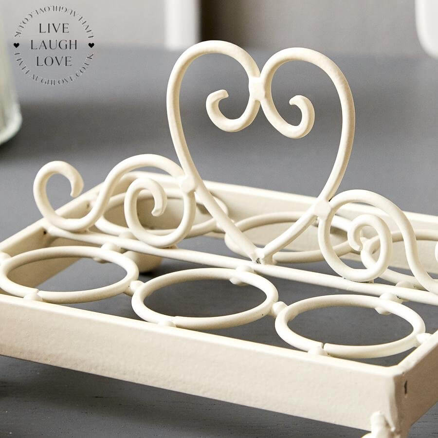 Ivory Metal Egg Holder With Heart Handle - LIVE LAUGH LOVE LIMITED