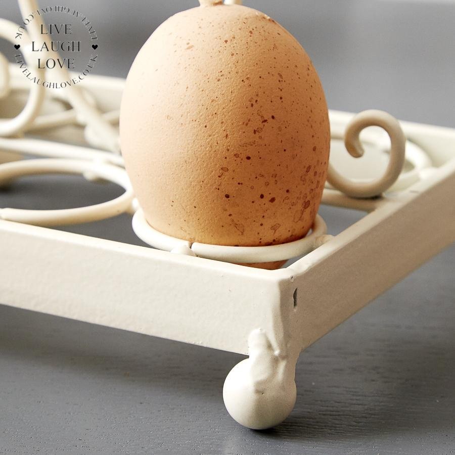 Ivory Metal Egg Holder With Heart Handle - LIVE LAUGH LOVE LIMITED