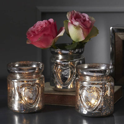 Large Antique Glass Tea Light Holder W/ Heart - Set Of 3 - LIVE LAUGH LOVE LIMITED