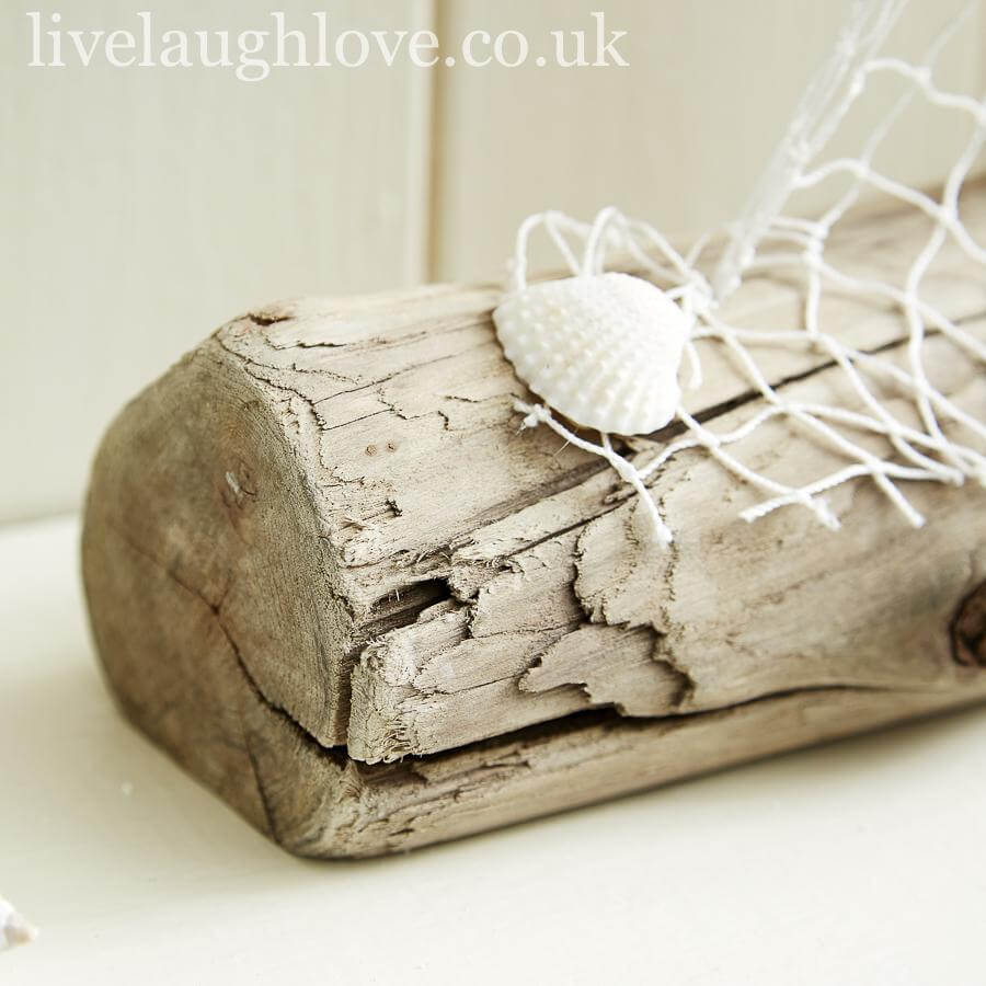 Large Driftwood Nautical Fish W/ Net & Shells - LIVE LAUGH LOVE LIMITED