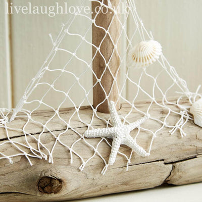 Large Driftwood Nautical Fish W/ Net & Shells - LIVE LAUGH LOVE LIMITED